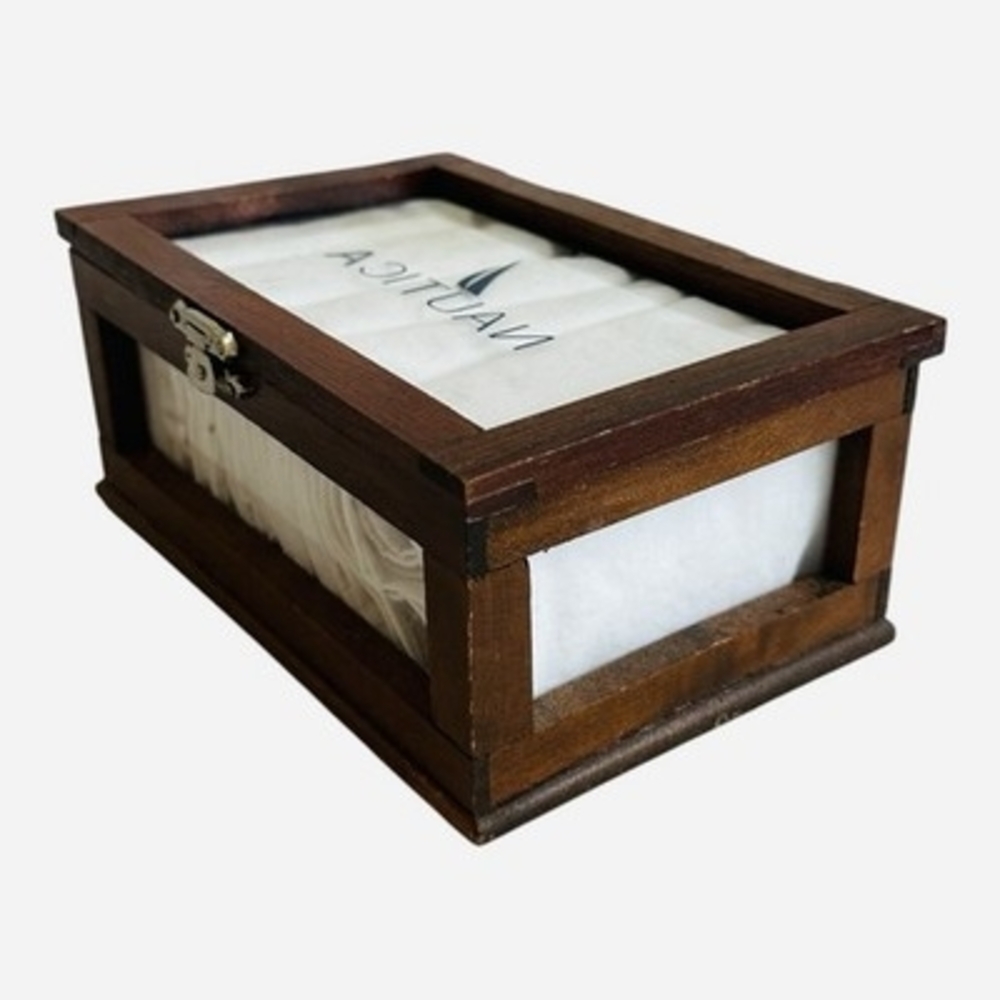 Nautica Wooden Keepsake Box with 6 White Men’s Fine Cotton Handkerchiefs - Picture 2 of 4